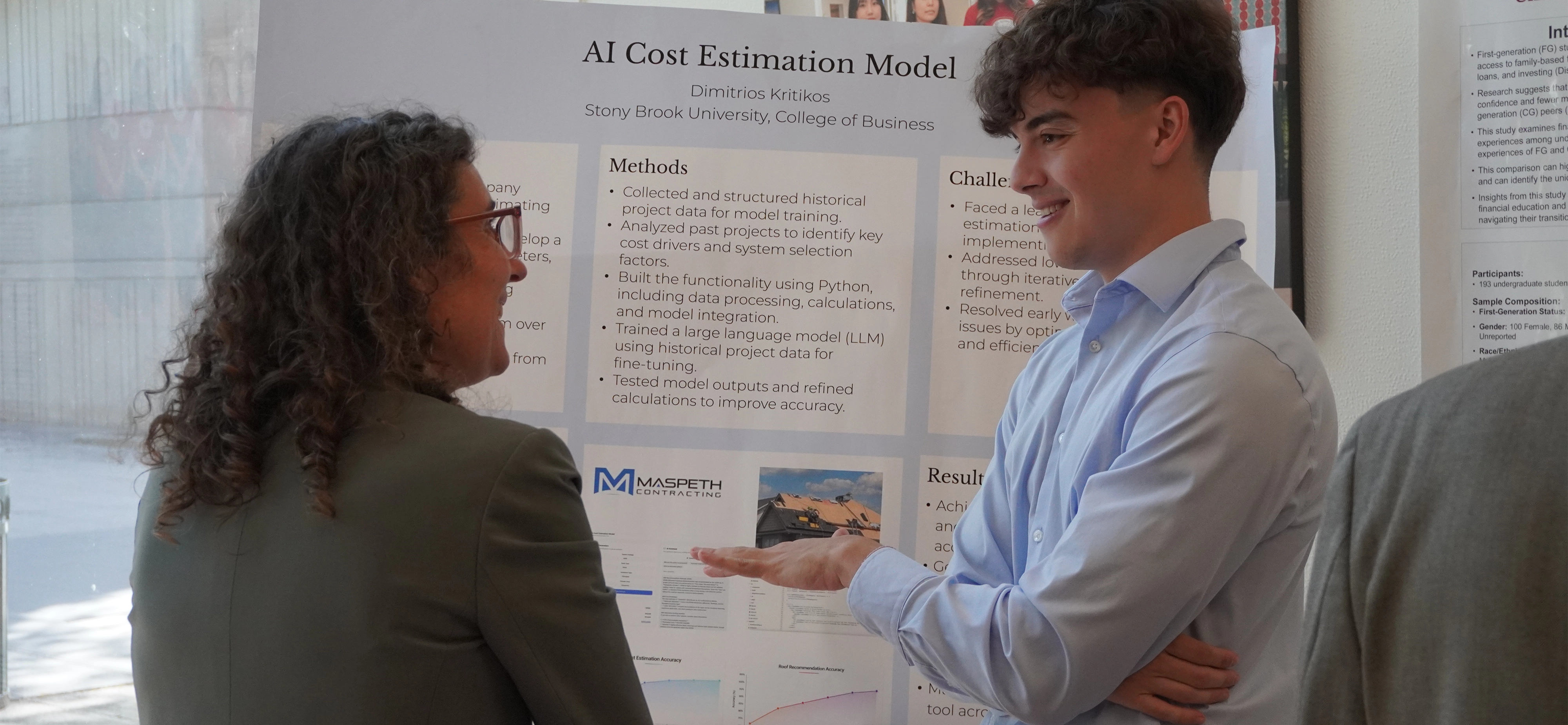 student explaining their research to faculty