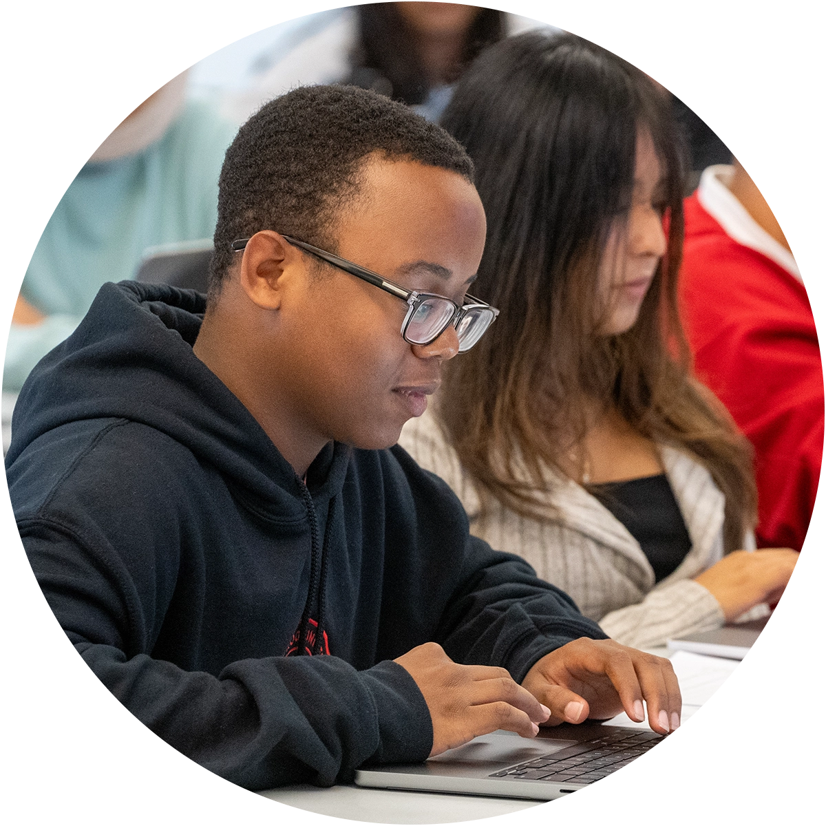 College of Business Business Management Major student focusing on classwork