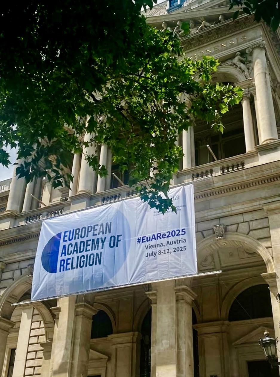 European Academy of Religion Banner of the European Academy of Religion advertising an event in Vienna, Austria in July 2025, displayed in front of a classical architecture building with ornate columns and green trees.